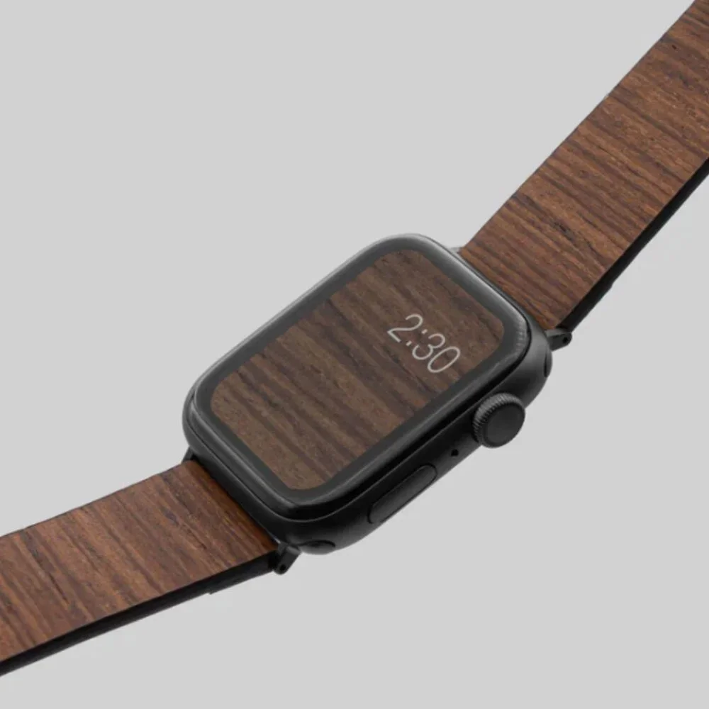 Bandly Real Wood Apple Watch Band Dark Teak & Leather NEW‎ SEALED 42/44mm